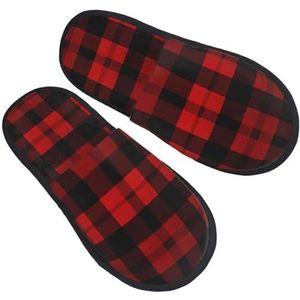 BONDIJ Geruite rode en zwarte print pantoffels zachte pluche huispantoffels warme instappers gezellige indoor outdoor slippers voor vrouwen, Zwart, one size