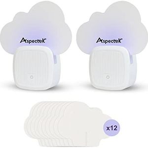 Aspectek Vliegenval, zelfklevend, voor binnen, plug-in blauw licht, geurloos, geruisloos, zonder chemicaliën, 12 verpakkingen kleefpads, wit (2 stuks)