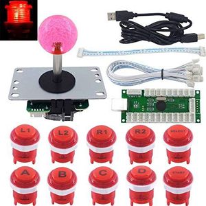 SJ@JX Arcade Game Controller Stick DIY Kit 10x Microswitch Buttons with Logo LED 8 Way Joystick USB Encoder for PC MAME Raspberry Pi