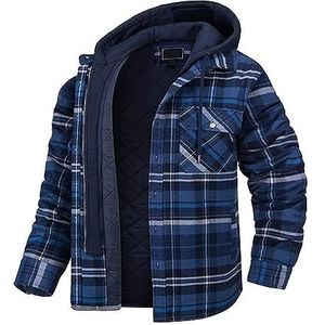 Heren Flanellen Gewatteerd Overhemd Winterjassen Fleece Hoodie Knoop Sherp Shirts Met Capuchon Casual Lange Mouwen Geruite Bontvoering Warme Pluizige Jas(F,M)