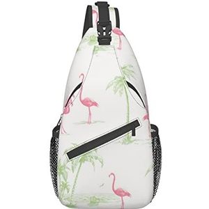 Roze Flamingo's Gedrukt Sling Rugzak Crossbody Schoudertas Kruis Borst Tas Reizen Wandelen Dagrugzak Voor Vrouwen Mannen, Roze Flamingo's, One Size