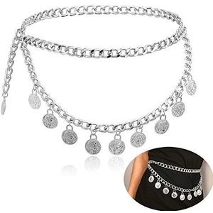 Jurxy Legering taille ketting lichaam ketting voor vrouwen taille riem munt kwastje hanger buik ketting verstelbare body harnas voor jeans jurken - zilveren stijl 8
