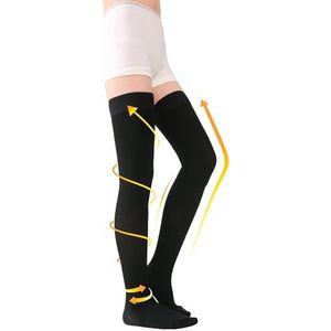 TOFLY® Hoge compressiekousen voor dames en heren, gesloten teen, 15-20 mmHg, afgestudeerde medische compressiekousen met siliconenband, ondoorzichtige steunkousen voor spataderen, oedeem, DVT, zwart
