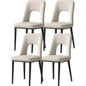 GEIRONV Moderne eetkamerstoelen Set van 4, PU-lederen accentstoelen Gestoffeerde vrijetijdsstoelen for Office Lounge met koolstofstalen poten Eetstoelen (Color : White, Size : 85 * 48 * 40cm)