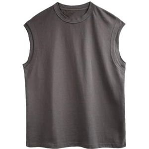 Heren Zwaar Vest T-Shirt Zomer Sport Katoen Effen Mouwloos Tees Tops, Donkergrijs, S