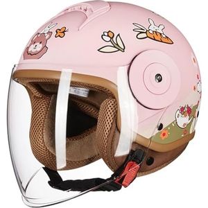 DOT/ECE goedgekeurde vintage motorfiets open-face helm voor jongens en meisjes, 3/4 kinder schattige helm met vizier, elektrische scooter kinder motorhelm G