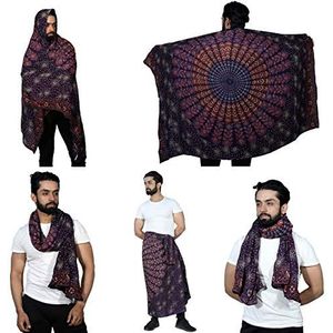 Sarjana Handicrafts Mannen Vrouwen Rayon Mandala Sarong Sjaal Sjaal Cover Up Badmode Wrap Jurk Bikini Unisex Gypsy Strandlaken, Bruin, one size