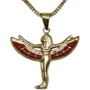 Egyptische sieraden hanger Queen Isis Wings18K geel Goud rode edelsteen Faraonic 2.16 Gr handgemaakt in egypte m8, 18-karaats goud, edelsteen