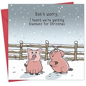 Twizler Kerstkaart met varken in dekens, Happy Christmas-kaart, grappige kerstkaart, voor dames en heren