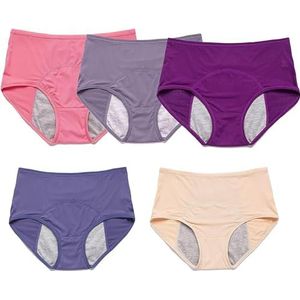 5 stuks Urine-incontinentiebroekjes, lekvrij, fysiologisch katoen, wasbaar, met lekvrije absorberende zone voor vrouwen, A, 2XL (65-75 kg)