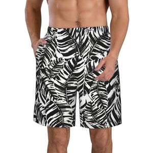 Kerstboom Print Heren Zwemmen Shorts Trunks Mannen Sneldrogende Ademend Strand Surfen Zwembroek met Zakken, Tropisch blad, XXL