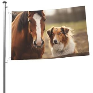 Vlag 2x3ft Banner Decoratie met 2 Grommets Collie Hond Paard Buiten Decoraties HD Printing 200D Heavy Duty Polyester Banners voor Vakantie Yard Grote Vlaggen voor Indoor Outdoor Decoratie