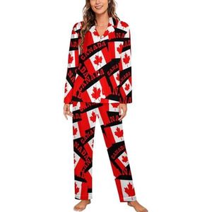 Canada Vlag Lange Mouw Pyjama Sets Voor Vrouwen Klassieke Nachtkleding Nachtkleding Zachte Pjs Lounge Sets