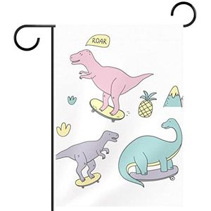 Skateboard Coole dinosaurus Tuinvlag 12x18 inch,Kleine tuinvlaggen dubbelzijdig verticale banner buitendecoratie