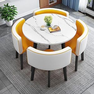 FZDZ Keuken ontbijt bar tafel en stoel set, eetkamer ronde tafel zachte rugleuning stoel moderne stijl meubels koffie keuken, ruimtebesparende meubels kantoor conferentie tafels (kleur: geel en wit)