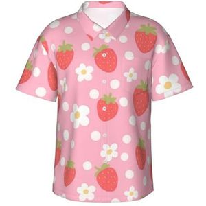 Zelinge Hawaïaans overhemd voor heren, casual shirt met korte mouwen, button-down shirt, tropische vakantieshirts, S-3XL, Aardbeien Madeliefjes, S