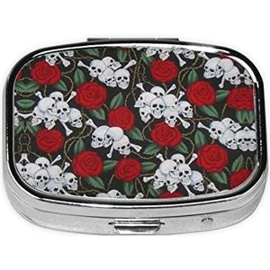 Suiker Schedel Bloemen Print Pil Doos Draagbare 2 Compartimenten Metalen Pil Case Pil Organizer voor Opslag Vitaminen Visolie Medicatie