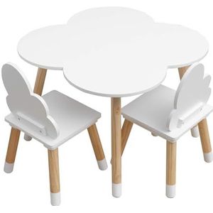 Rebecca Mobili Set tafel en stoelen voor kinderen, stoelen en tafel voor kinderkamer, speelkamer, wit, lichtbruin, MDF, Scandinavische stijl - afmetingen: 44 x 60 x 60 cm / 50 x 25 x 25 cm - Art.