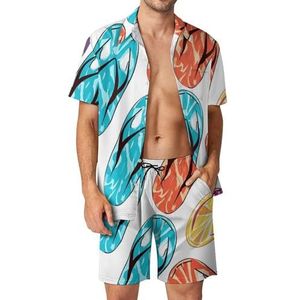Kleurrijke Flip Flops Hibiscus Bloemen Mannen 2 Stuks Hawaiiaanse Sets Losse Fit Korte Mouw Shirts En Shorts Strand Outfits L