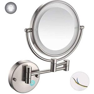 JPKZBCRGM Aan de muur gemonteerde make-up spiegel met LED-verlichting, draaibaar Perfect voor slaapkamer kaptafel of badkamerkast (kleur: nikkel geborsteld, maat: 7x)