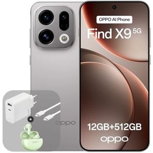 OPPO Find X9 5G 12+512GB, AI-geactiveerde Smartphone, 6,59"" 120 Hz ProXDR-Scherm, 50 MP Hasselblad-Camera, 4K-Beweging, 7025mAh, IP69, Titanium Grey (inclusief 80 W SUPERVOOC-oplader en Enco Air4)