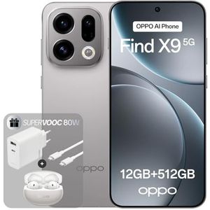 OPPO Find X9 5G 12+512GB, AI-geactiveerde Smartphone, 6,59"" 120 Hz ProXDR-Scherm, 50 MP Hasselblad-Camera, 4K-Beweging, 7025mAh, IP69, Titanium Grey (inclusief 80 W SUPERVOOC-oplader en Enco Air4)