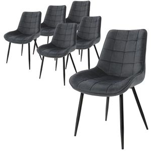 ML-Design set van 6 eetkamerstoelen met rugleuning, antraciet, keukenstoel met fluwelen bekleding, gestoffeerde stoel met metalen poten, ergonomische stoel voor eettafel, woonkamerstoel keukenstoelen