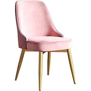 GEIRONV 1 stks fluwelen eetkamerstoel, goud metalen poten vrije tijd koffiestoel slaapkamer stoelen modern design gestoffeerde rugleuning stoel Eetstoelen (Color : Pink, Size : 50x52x85cm)