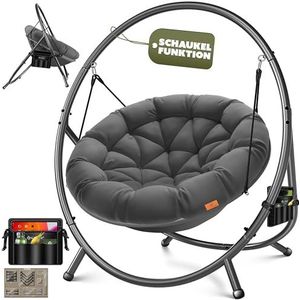 KESSER® Hangstoel met frame Bali hangschommel, hangstoel tot 150 kg, voor binnen en buiten, inclusief kussen en zijtas, hangmand, stalen frame en schuimrubberen zitkussen, ideaal voor woonkamer en