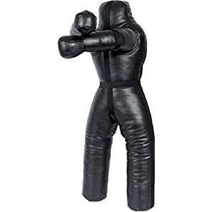 LEATHERAY MMA Jiu Jitsu Judo Punching Bag Grappling Dummy Zwart Synthetisch Leer-70 inches-Ongevuld