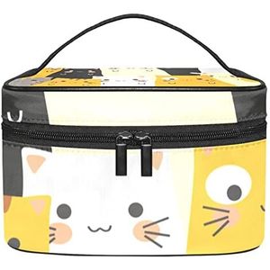 Leuke Katten Hoofden Geel Grijs Zwart Make-up Organizer Bag, Reizen Make-up Tas Organizer Case Draagbare Cosmetische Tas voor Vrouwen en Meisjes Toiletartikelen, Meerkleurig, 22.5x15x13.8cm/8.9x5.9x5.4in