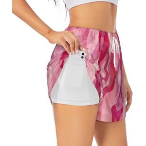 Roze Diamant Patroon Print Vrouwen Hoge Taille Atletische Workout Shorts Dubbellaagse Gym Shorts Casual Comfortabele Sport Shorts, Wit, S