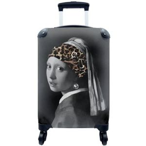 MuchoWow® Koffer - Meisje met de parel - Haarband - Panter - Past binnen 55x40x20 cm en 55x35x25 cm - Handbagage - Trolley - Fotokoffer - Cabin Size - Print