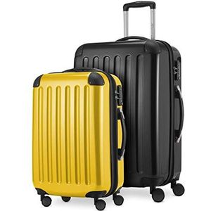 HAUPTSTADTKOFFER - Alex - 2-delige kofferset harde schaal glanzend, middelgrote koffer 65 cm + handbagage 55 cm, 74 + 42 liter, TSA, zwart-geel, Eén maat, Kofferset