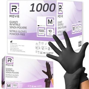RMOVE 1000 zwarte nitrilhandschoenen, M, poedervrij, latexvrij, hypoallergeen, 10 dozen met 100 wegwerphandschoenen voor schoonheidsspecialisten, tatoeëerders, medische sectoren