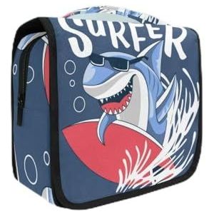 Opknoping opvouwbare toilettas Surfer Cartoon Cool Shark Make-up Reisorganisator Tassen Case voor Vrouwen Meisjes Badkamer