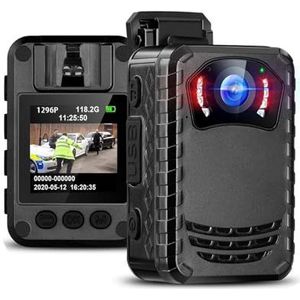 Mini Body Cameram, N9 Mini Body Camera Full HD 1296P Op het lichaam gemonteerde camera Kleine draagbare nachtzicht Politie Body Cam 8GB-512GB Mini Cam voor Pet Walking, Werk, Reizen(Add 32GB Card)