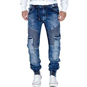 Cipo & Baxx Herenjeans Â– regular fit denim broek voor mannen, destroyed en used look, bikerstijl, cargozakken, ritssluiting, urban streetwear, blauw - 54, 34W / 34L