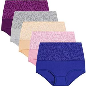 YaShaer Vrouwen Hoge Taille Katoenen Slipje Slips Buikcontrole Ondergoed C-Sectie Herstel Zachte Stretch Slipje Onderbroek, 5 Pack-jacquards, M