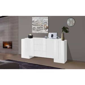 Dmora Sideboard Fabio, 2 deuren en 3 laden, woonkamerbuffet, keukenkasten, 100% Made in Italy, 210 x 45 x 85 cm, wit glanzend, wit glanzend