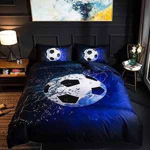 WJYMJJ Dekbedovertrek set blauw voetbal Single Size 53 x 79 inch 3d print effect Dekbed Polyester Quilt Cover Complete Beddensets