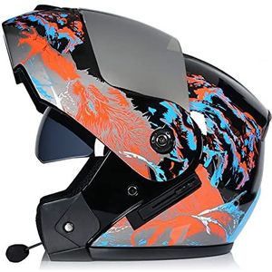 Motorhelm, Volledige motorhelm met anti-condens dubbel vizier Bluetooth ingebouwde microfoon ECE-goedgekeurd B3,XL=61-62CM(A3,L=5960CM)