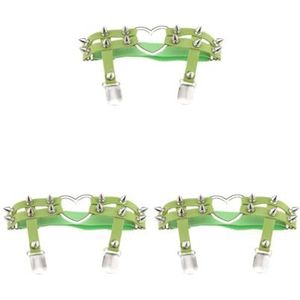 3 Set van 1x Vrouwen Lederen Dubbele Riem Hart Kousenband Elastische Klinknagel Stud Been Jarretelgordel, Groen