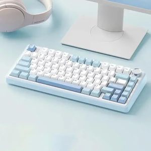 QPSJXN TRI-Mode Hot Swap RGB RGB mechanisch toetsenbord met achtergrondverlichting F75 Reaper Crescent accessoires, geschikt als cadeau, compatibel met verschillende apparaten (Sea-Crescent Axis)