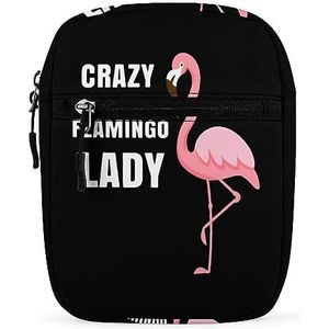 Crazy Flamingo Lady Mini Crossbody Tas Unisex Anti-Diefstal Side Schoudertassen Reizen Kleine Messenger Bag