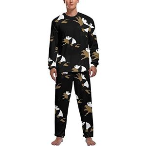 Een luie panda zachte heren pyjama set comfortabele lange mouwen loungewear top en broek geschenken L