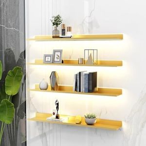 Zwevende Wandplanken, Met LED Warm Licht Ijzer Muur Gemonteerd Kan Worden Gebruikt Voor Bar Teller Woonkamer Items Opslag Display (Color : Gold, Size : 120x20x6cm)