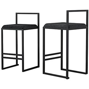 Luxe barkrukken 26"" barkrukken, set van 2, barkrukken op tegenhoogte met rugleuning, armloze zijstoelen voor keukeneiland terras balkon, metalen poten hoge stoelen, zwart
