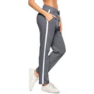 Aseniza Joggingbroek voor dames, lange katoenen trainingsbroek, sweatbroek, hoge taille met strepen, voor sport, yoga, gym, donkergrijs, L
