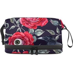 Grote capaciteit reizen cosmetische tas,Make-up tas,Waterdichte make-up tas Organizer, Eye Ball Rose Pattern, Meerkleurig, 27x15x14 cm/10.6x5.9x5.5 in